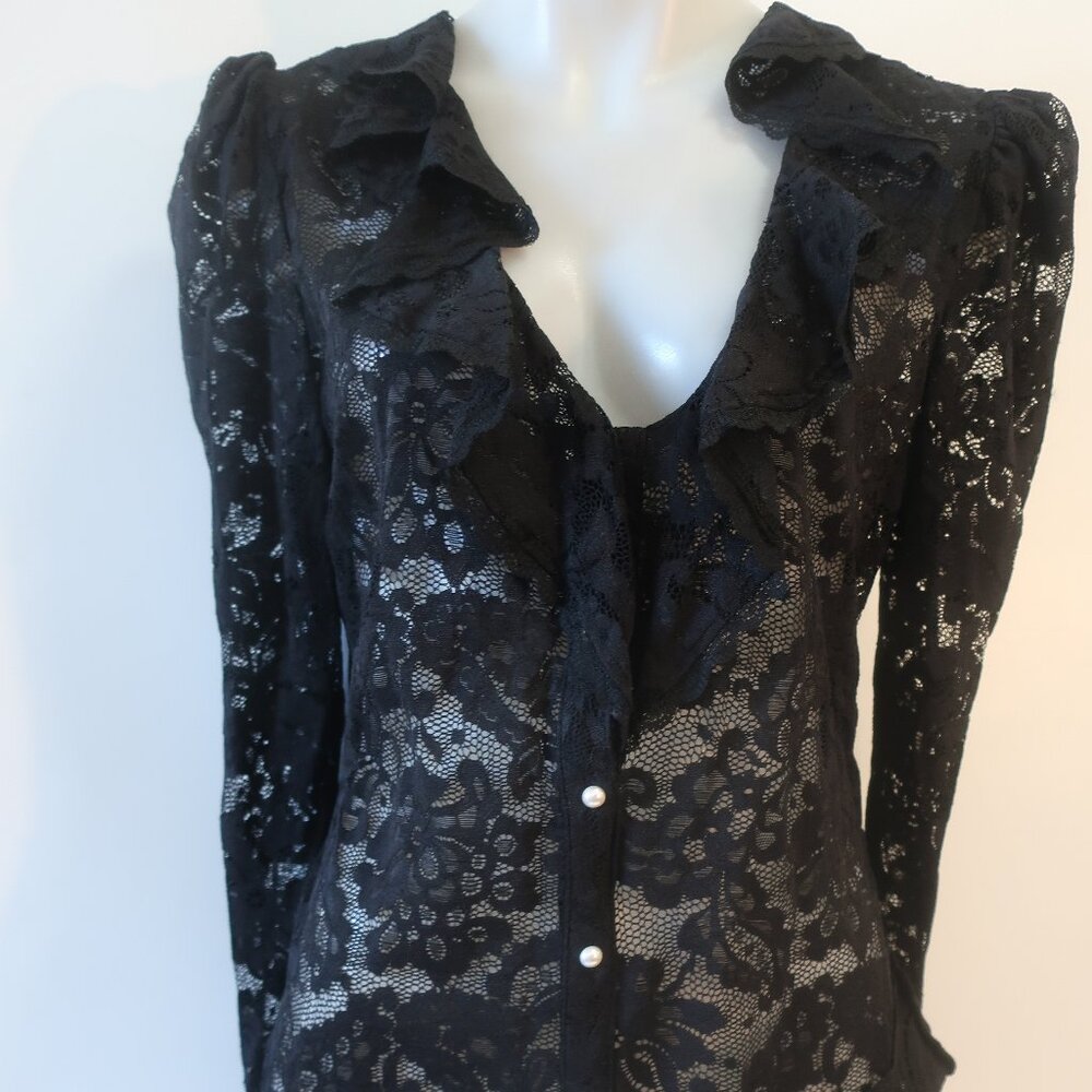 NWT Women Generation Love (Item-303) Black Corsa Lace Puff Sleeve Blouse Top L - Picture 6 of 14